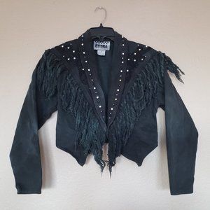 Extra Blue Vintage 1980's Denim Fringed embroidery Jacket Size XS/S
